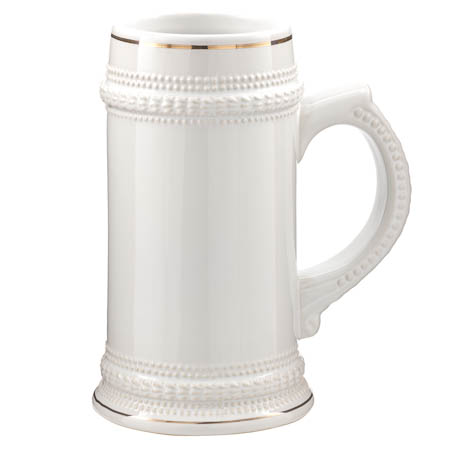G-P3 White Ceramic Beer Mug gold trim